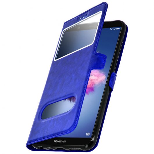 Avizar Funda Tipo Folio con Doble Ventana Azul para Huawei P Smart