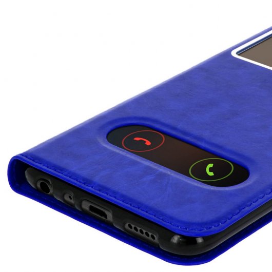 Avizar Funda Tipo Folio con Doble Ventana Azul para Huawei P Smart