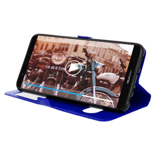 Avizar Funda Tipo Folio con Doble Ventana Azul para Huawei P Smart