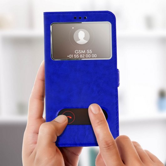 Avizar Funda Tipo Folio con Doble Ventana Azul para Huawei P Smart