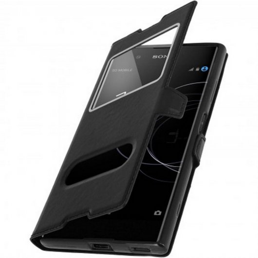Avizar Funda Libro con Doble Ventana Negra para Sony Xperia XA1 Plus