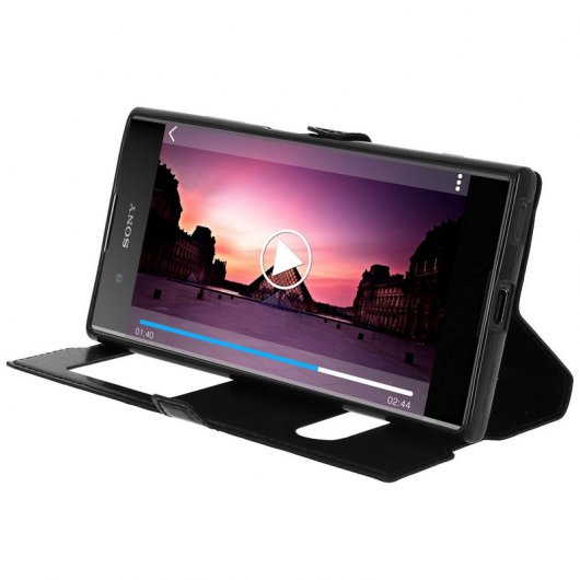 Avizar Funda Libro con Doble Ventana Negra para Sony Xperia XA1 Plus
