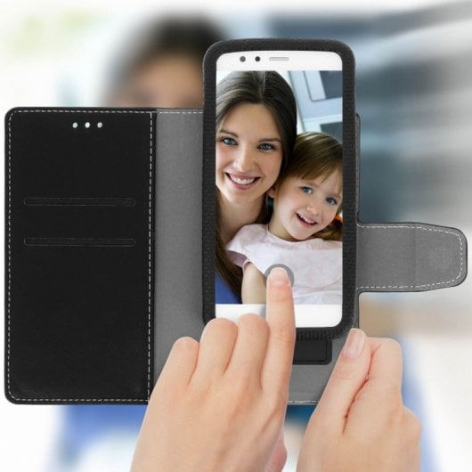 Custodia a portafoglio Avizar con supporto nero per smartphone da 4,5" a 5"