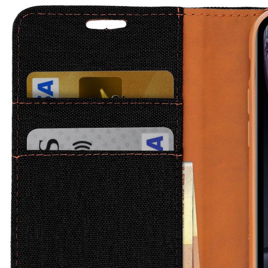 Avizar Canvas Capa Livro Têxtil Preta/Castanha para Apple iPhone XR