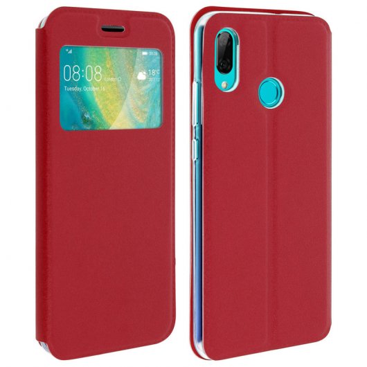Avizar Funda Libro Cartera con Ventana Roja para Huawei P Smart 2019/Honor 10 Lite