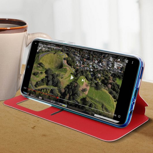 Avizar Funda Libro Cartera con Ventana Roja para Huawei P Smart 2019/Honor 10 Lite