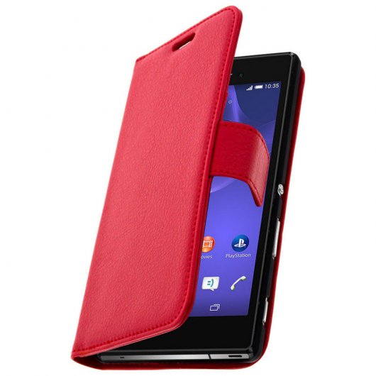 Avizar Funda Libro Billetera Roja para Sony Xperia T3