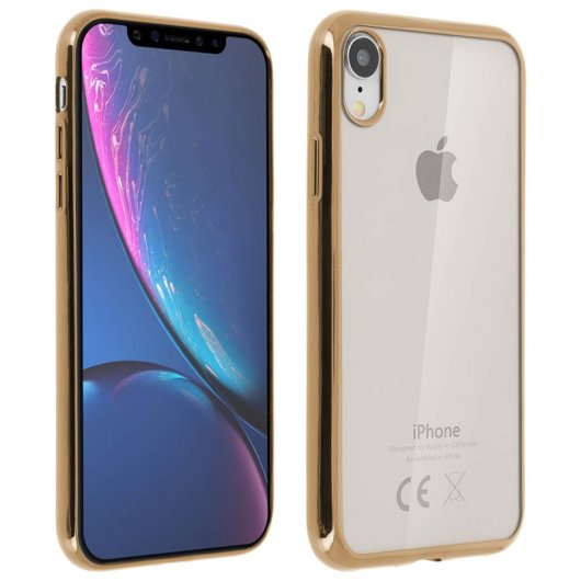 Avizar Funda de Silicona Transparente con Bordes Dorado Metalizado para Apple iPhone XR
