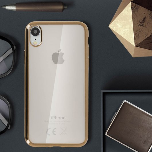 Avizar Funda de Silicona Transparente con Bordes Dorado Metalizado para Apple iPhone XR