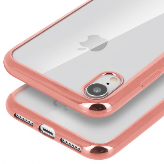 Avizar Funda de Silicona Transparente con Bordes Rosa Metalizado para Apple iPhone XR