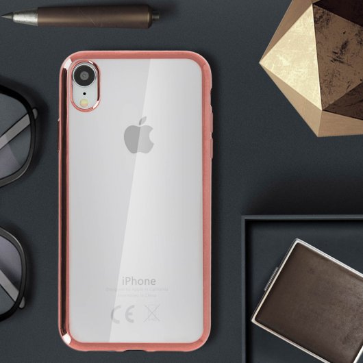 Avizar Funda de Silicona Transparente con Bordes Rosa Metalizado para Apple iPhone XR