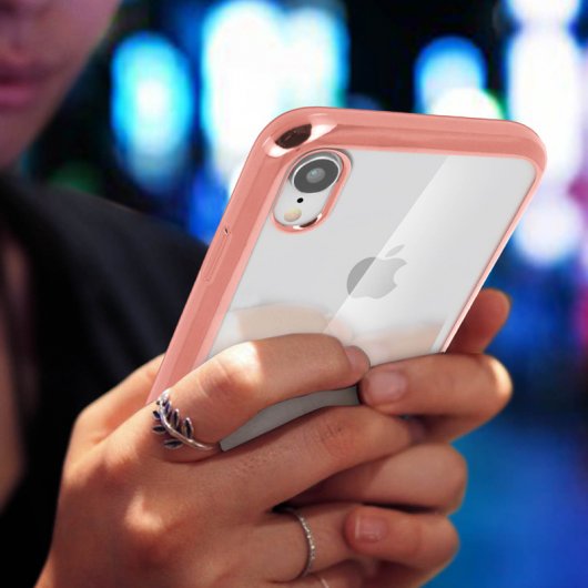 Avizar Funda de Silicona Transparente con Bordes Rosa Metalizado para Apple iPhone XR