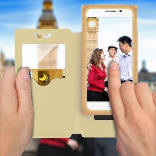 Clappio Funda Libro con Ventana Dorada para Smartphones de 4.7"
