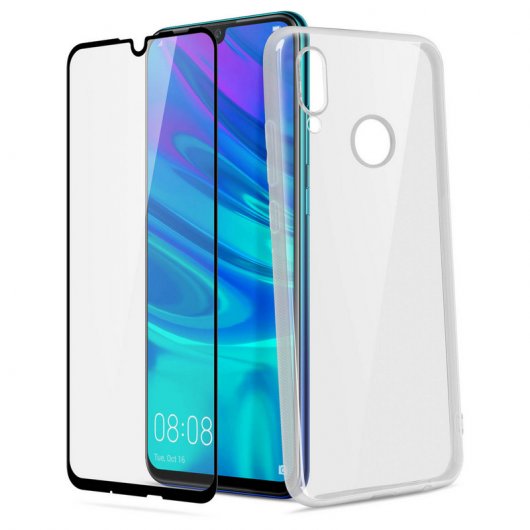 Coque Silicone Transparente Avizar + Verre Trempé Bords Noirs pour Huawei P Smart 2019