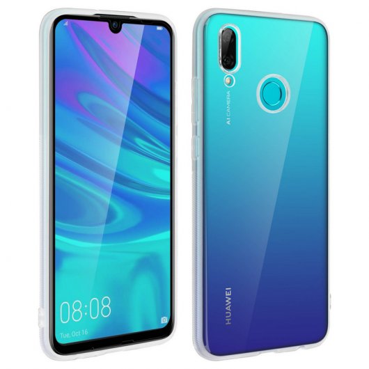 Coque Silicone Transparente Avizar + Verre Trempé Bords Noirs pour Huawei P Smart 2019