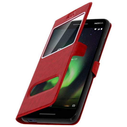 Avizar Funda Libro con Doble Ventana Roja para Nokia 2.1