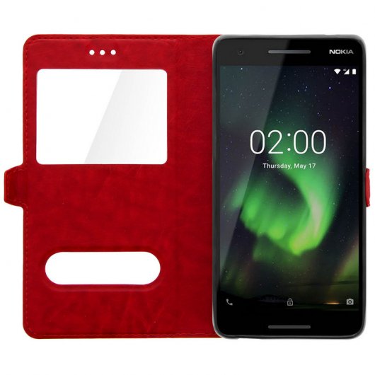 Avizar Funda Libro con Doble Ventana Roja para Nokia 2.1