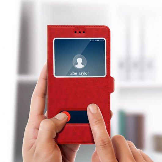 Avizar Funda Libro con Doble Ventana Roja para Nokia 2.1