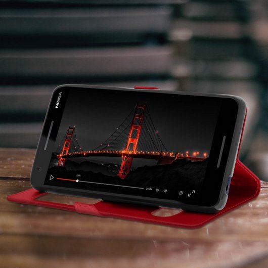 Avizar Funda Libro con Doble Ventana Roja para Nokia 2.1