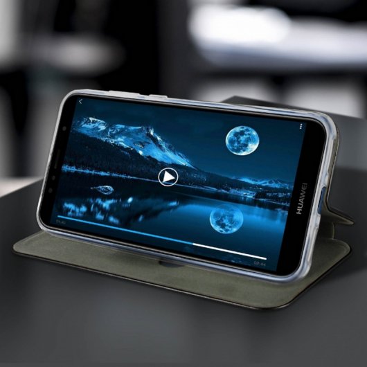 Beeyo Funda Flip Book Negra para Huawei Y6 2018