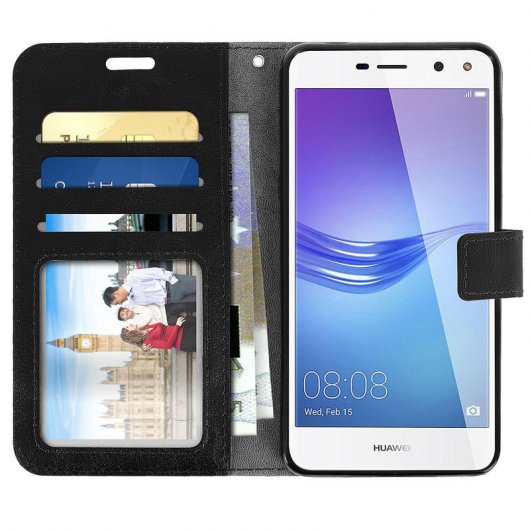 Avizar Funda Libro Vintage Negra para Huawei Y6 2017