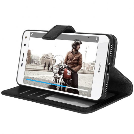 Avizar Funda Libro Vintage Negra para Huawei Y6 2017