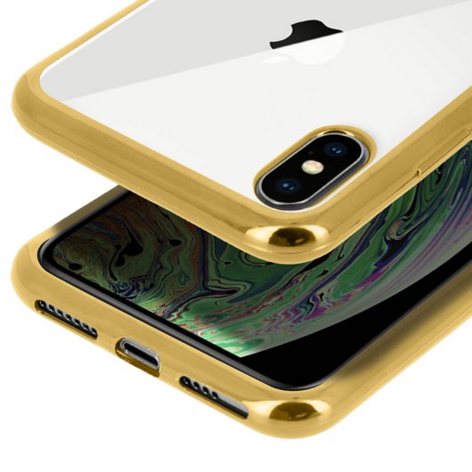 Avizar Funda de Silicona Transparente con Bordes Dorado Metalizado para Apple iPhone XS Max
