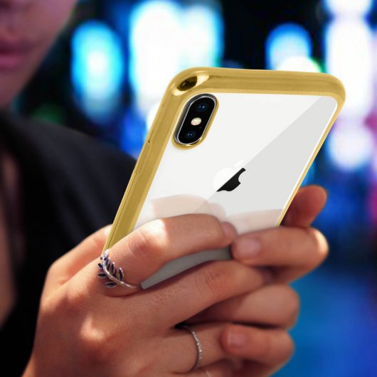 Avizar Funda de Silicona Transparente con Bordes Dorado Metalizado para Apple iPhone XS Max