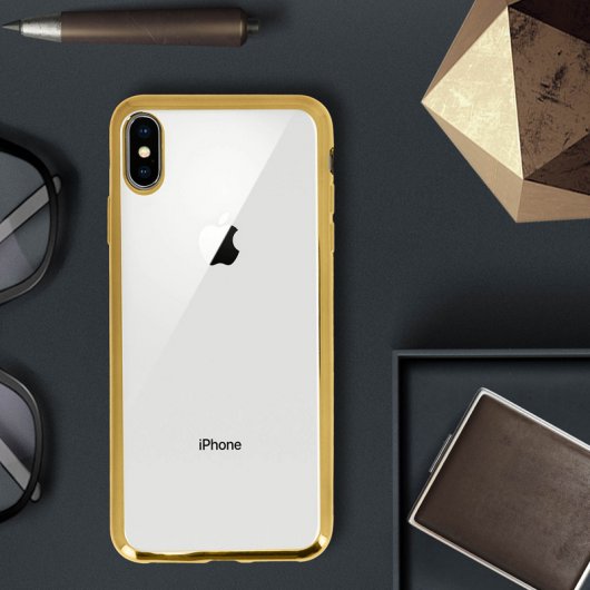 Avizar Funda de Silicona Transparente con Bordes Dorado Metalizado para Apple iPhone XS Max