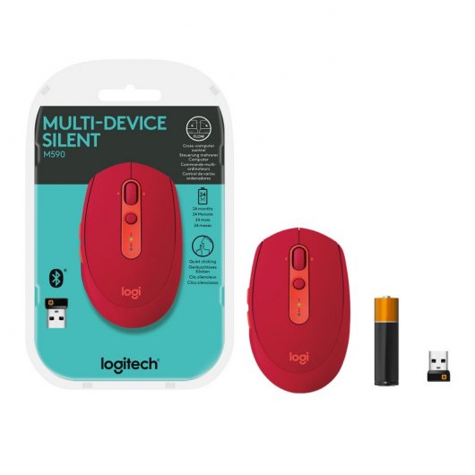 Logitech M590 Silent Ratón Inalámbrico Multidispositivo 1000DPI Rojo