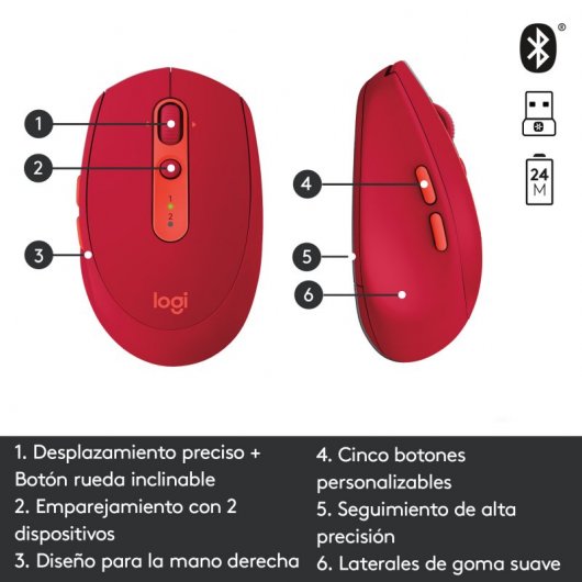 Logitech M590 Silent Ratón Inalámbrico Multidispositivo 1000DPI Rojo