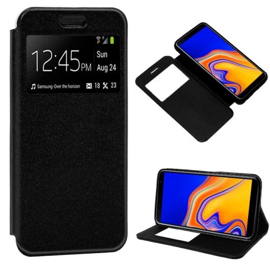 Cool Funda Flip Cover Liso Negra para Samsung Galaxy J6 Plus