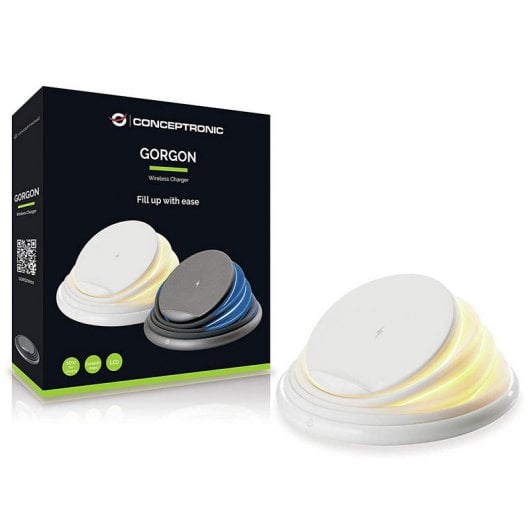 Caricabatterie Wireless Conceptronic GORGON02W 10W Bianco con Base Pieghevole e LED