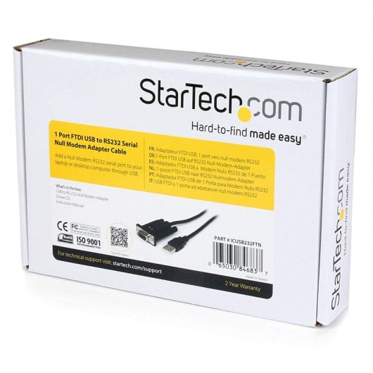 Startech ICUSB232FTN Cable Adaptador USB a Serie DB9 RS232 1.8m Negro