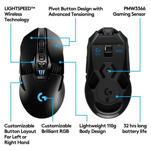 Logitech G903 Lightspeed Ratón Gaming Inalámbrico 12000DPI