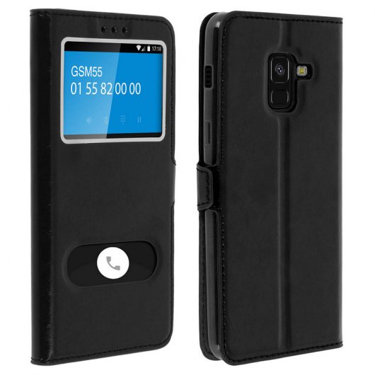 Avizar Funda Libro con Ventana Doble Negra para Samsung Galaxy A8