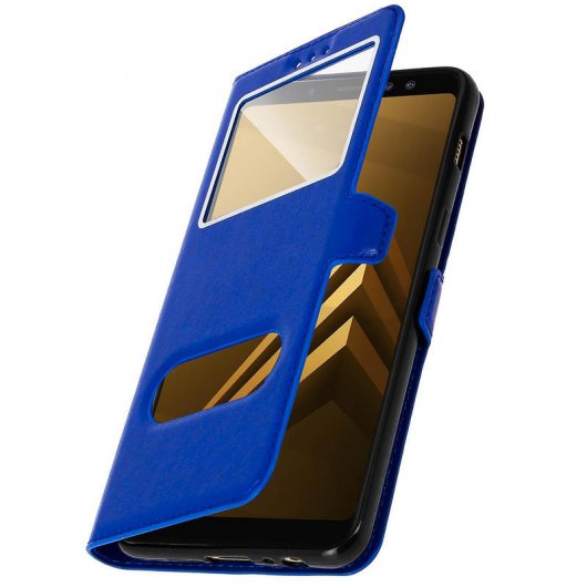 Avizar Funda Libro con Ventana Doble Azul para Samsung Galaxy A8