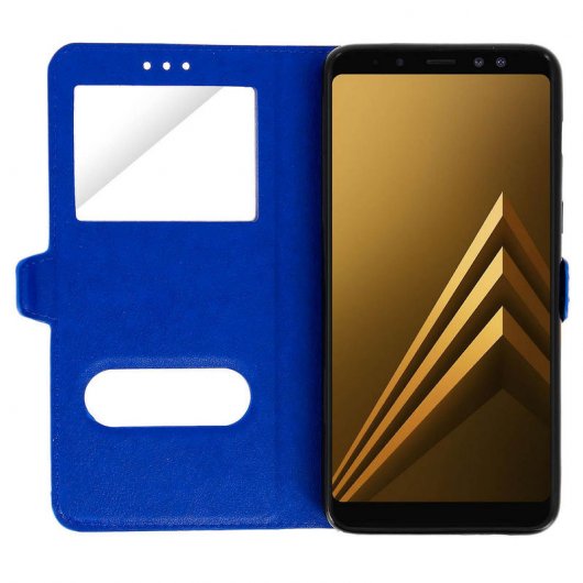 Avizar Funda Libro con Ventana Doble Azul para Samsung Galaxy A8