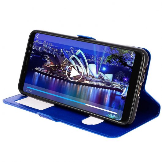 Avizar Funda Libro con Ventana Doble Azul para Samsung Galaxy A8