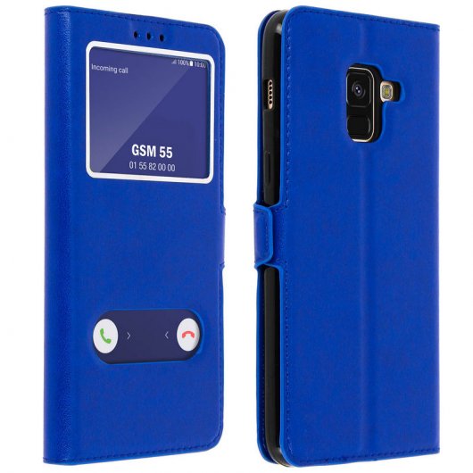 Avizar Funda Libro con Ventana Doble Azul para Samsung Galaxy A8