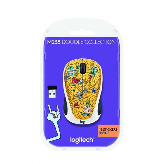 Logitech Doodle Collection M238 Ratón Inalámbrico Ambidiestro 1000DPI Amarillo