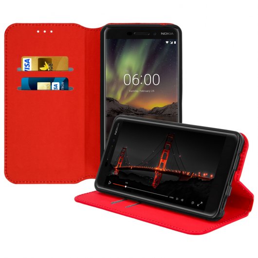 Avizar Funda Libro Billetera Rojo para Nokia 6.1