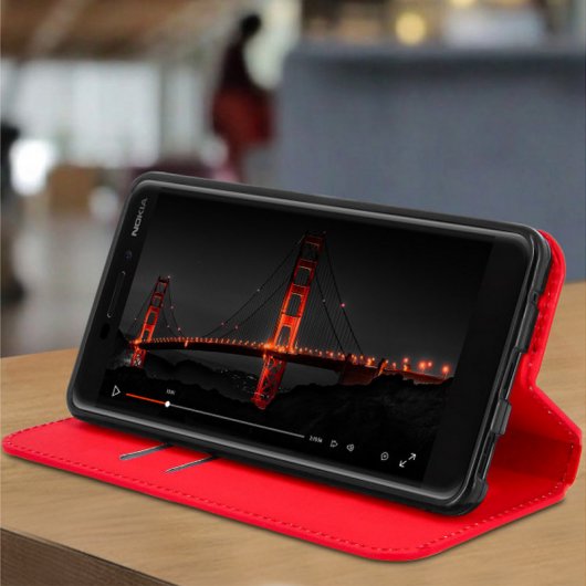 Avizar Funda Libro Billetera Rojo para Nokia 6.1