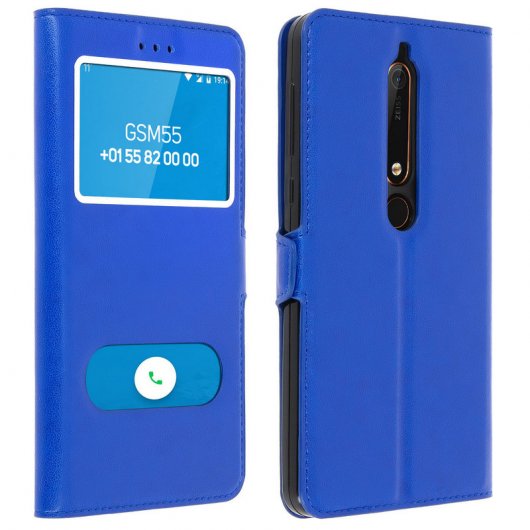 Avizar Funda Libro con Doble Ventana Azul para Nokia 6.1