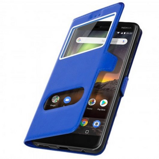 Avizar Funda Libro con Doble Ventana Azul para Nokia 6.1