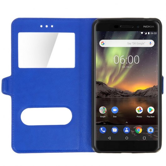 Avizar Funda Libro con Doble Ventana Azul para Nokia 6.1