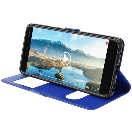 Avizar Funda Libro con Doble Ventana Azul para Nokia 6.1