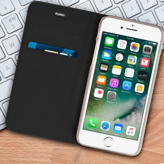 Avizar Flip Book Cover Étui portefeuille noir pour iPhone 7/iPhone 8