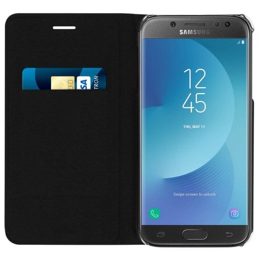 Avizar Flip Book Cover Funda Cartera Negra para Samsung Galaxy J7 2017
