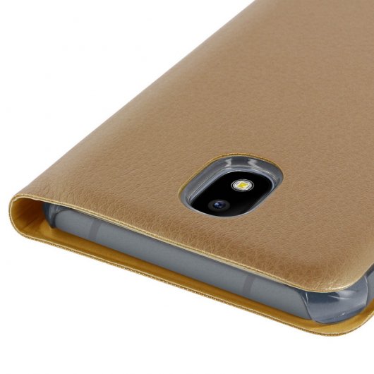 Avizar Flip Book Cover Funda Cartera Dorada para Samsung Galaxy J3 2017